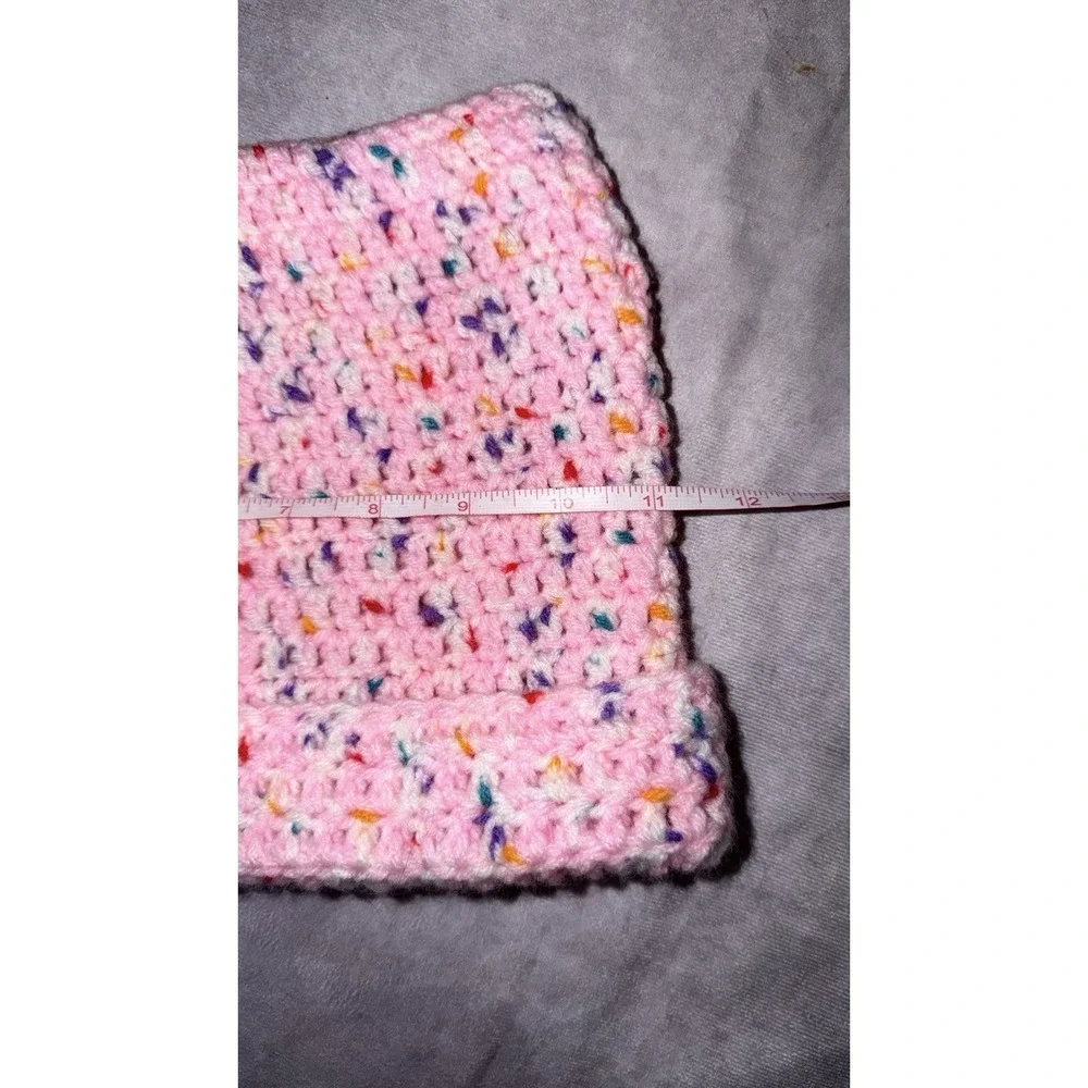 Handmade Crochet Pink Confetti Cat Ear Beanie Hat Adult Teen Gift
